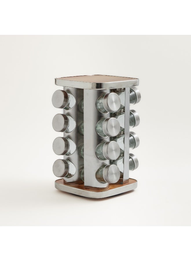 Alberto 16pcs glass spice jar set with metal lid and rack - Image 1