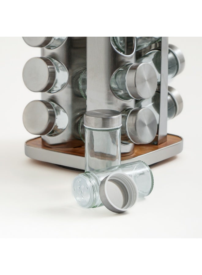 Alberto 16pcs glass spice jar set with metal lid and rack - Image 2