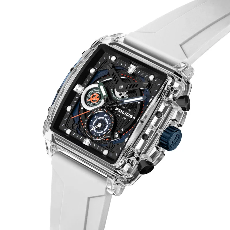 POLICE Clout Nylon Fiber Case and Black, Green, Blue, White Silicone Strap Chronograph Watch for Men