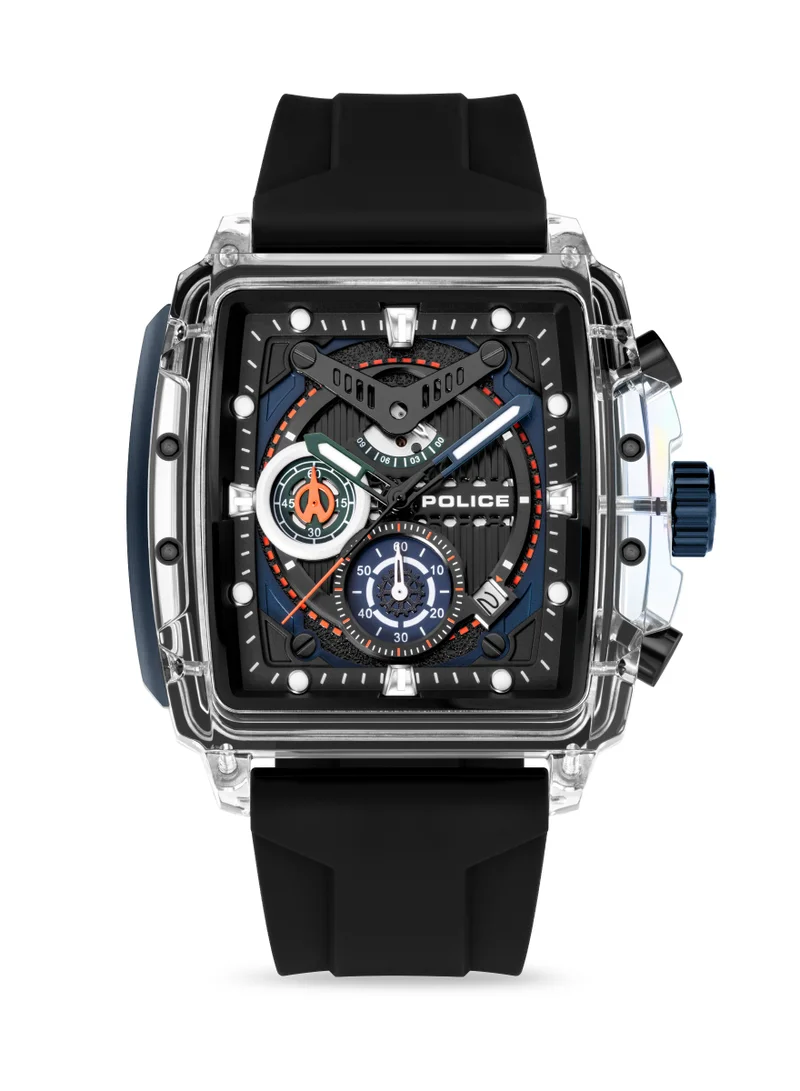 POLICE Clout Nylon Fiber Case and Black, Green, Blue, White Silicone Strap Chronograph Watch for Men
