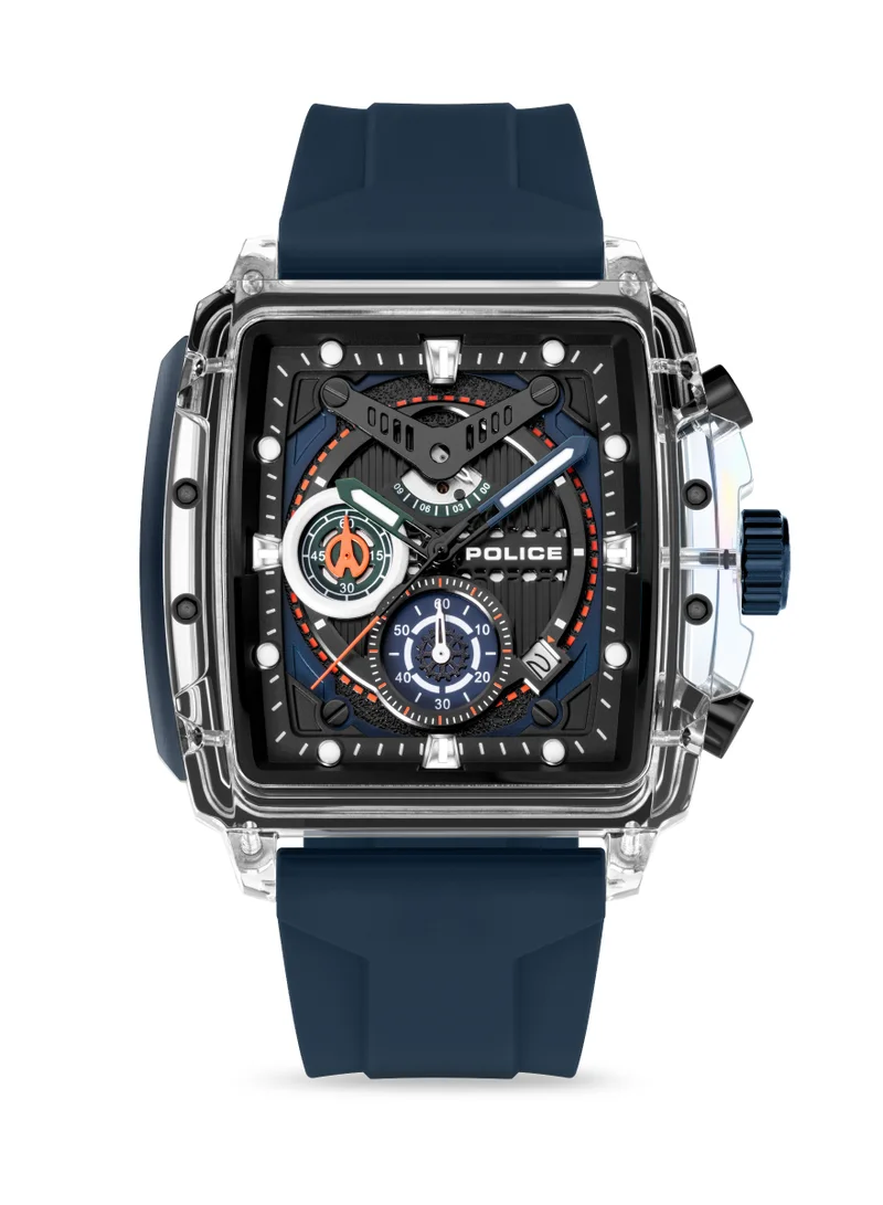 POLICE Clout Nylon Fiber Case and Black, Green, Blue, White Silicone Strap Chronograph Watch for Men