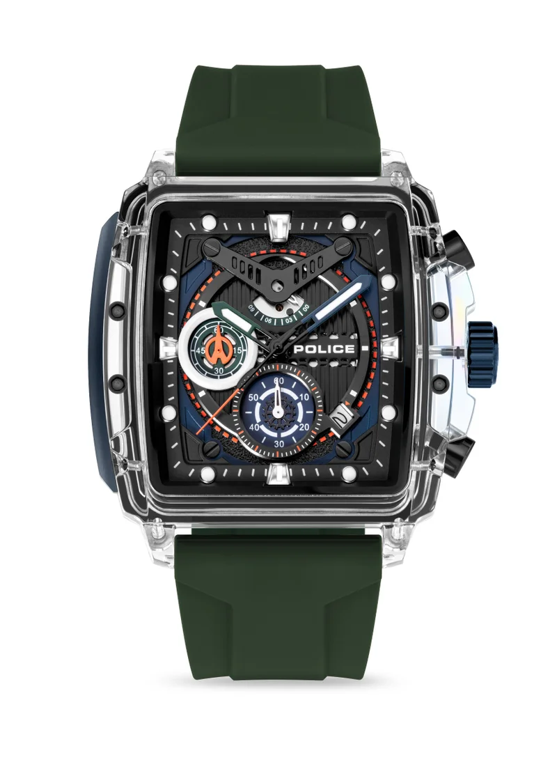 POLICE Clout Nylon Fiber Case and Black, Green, Blue, White Silicone Strap Chronograph Watch for Men