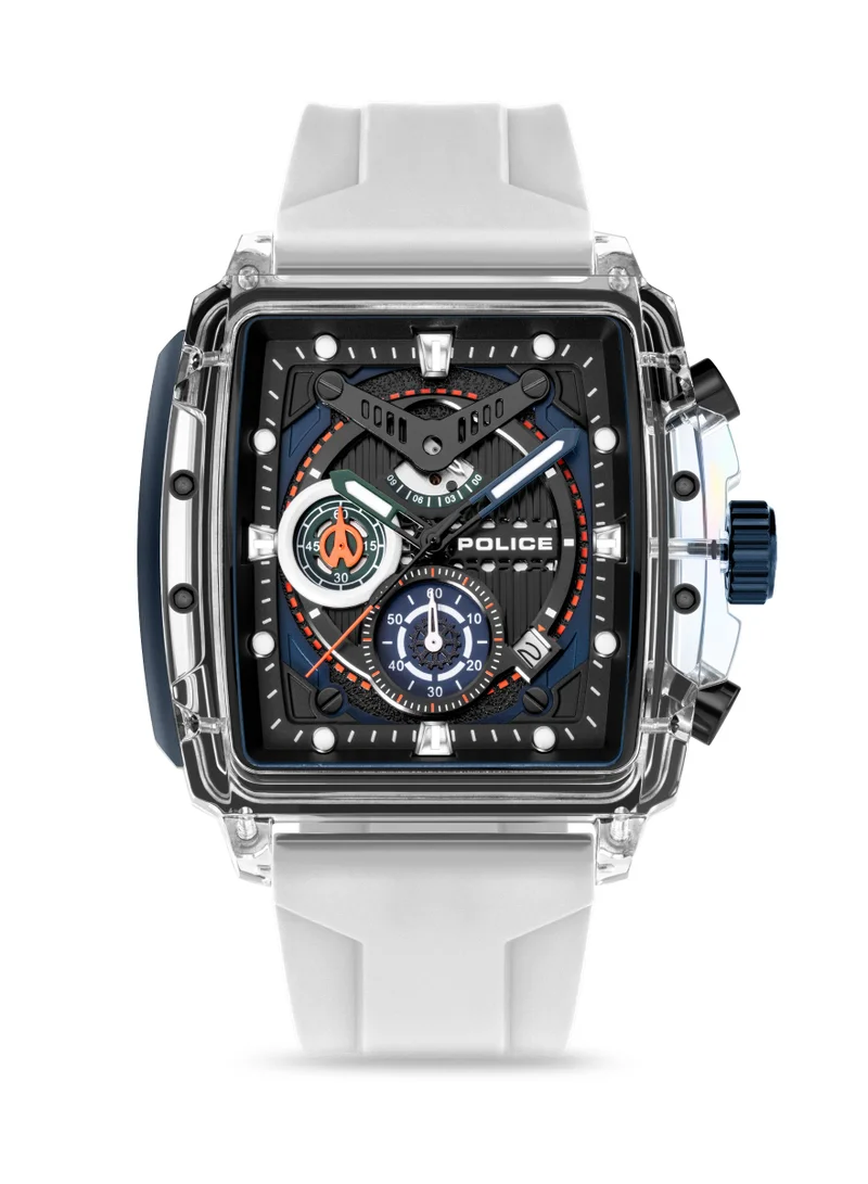 POLICE Clout Nylon Fiber Case and Black, Green, Blue, White Silicone Strap Chronograph Watch for Men