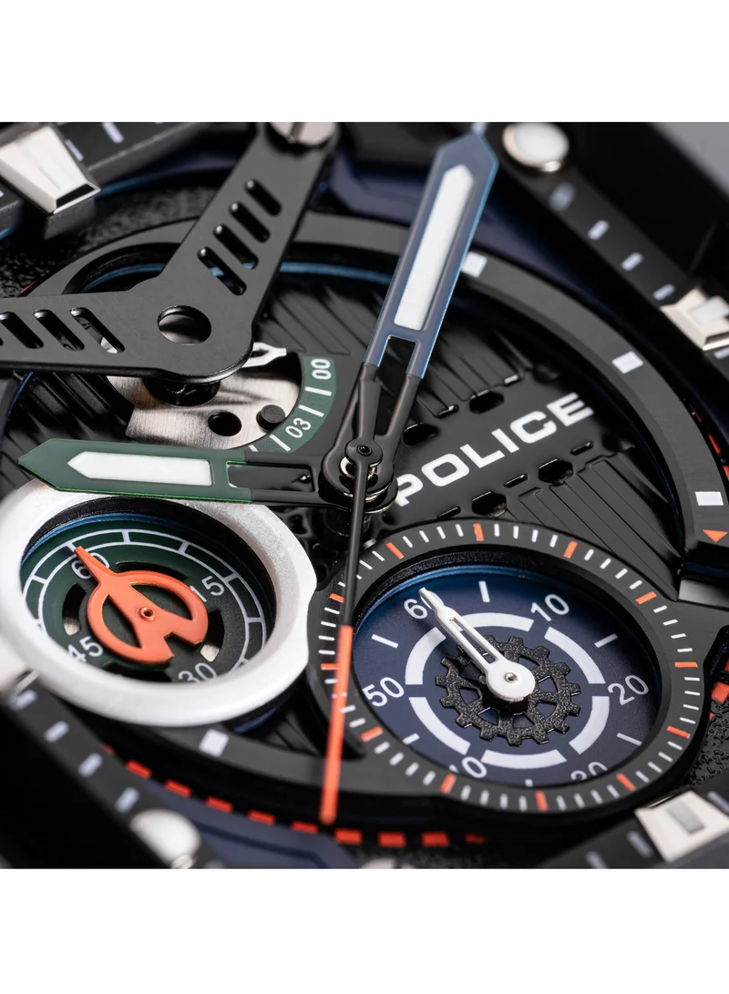 POLICE Clout Nylon Fiber Case and Black, Green, Blue, White Silicone Strap Chronograph Watch for Men