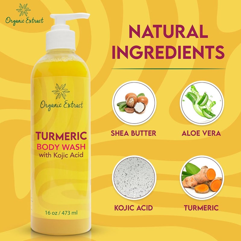 ORGANIC EXTRACT Turmeric Kojic Acid Body Wash 16 fl oz 473ml Skin Brightening Shower Gel for Deep Gentle Moisturizer Helps to Remove Dark Spot with Shea Butter Aloe Vera - Image 2