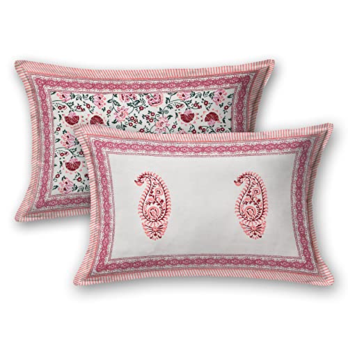 BLOCKS OF INDIA Hand Block Floral Printed 200 TC Cotton King Size Bedsheet (Pink Jaal, Pack of 1) - Image 5