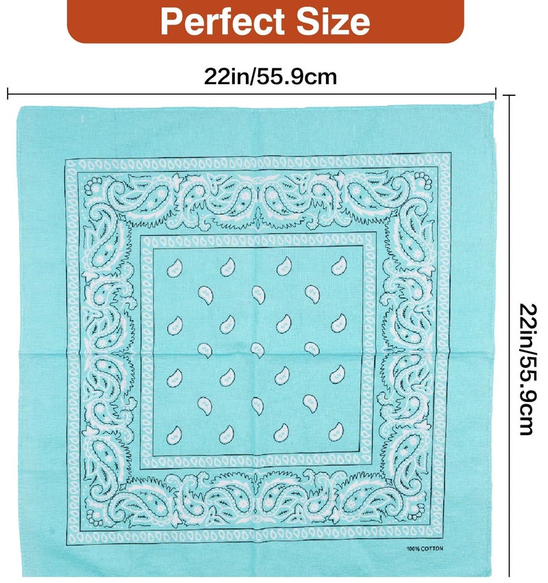 Raylarnia 100% Cotton Large Bandanas for Men and Women, 22 Inch Paisley Bandana with Multiple Colorsï¼ˆBlue/Turquoise/Mintï¼‰ - Image 2