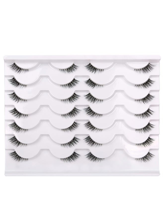 Pooplunch Half False Eyelashes with Clear Band Wispy Cat Eye Look Natural Short Accent Lashes Faux Mink Fake Eyelashes 14.0 count - Image 1