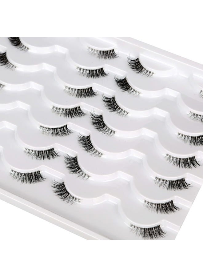 Pooplunch Half False Eyelashes with Clear Band Wispy Cat Eye Look Natural Short Accent Lashes Faux Mink Fake Eyelashes 14.0 count - Image 2