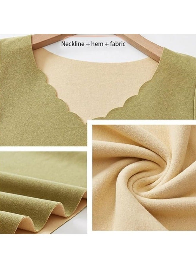CCOVERY Women's Ultra Soft Thermal Underwear Set with Fleece Lining Women's Crew Neck Tops and Pants Long Sleeve and Warm Winter Pants Clothing Khaki - Image 4