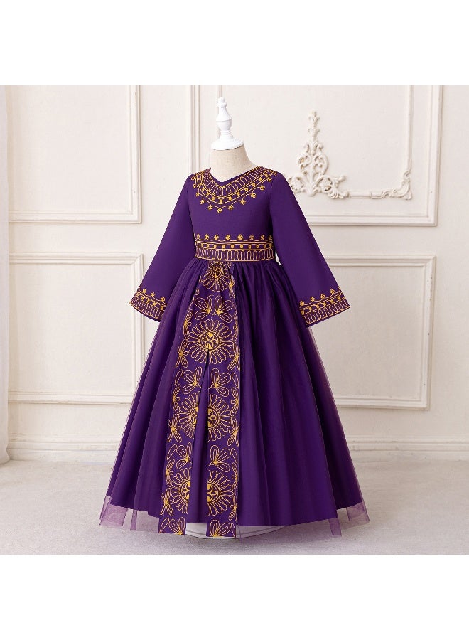 NIBEMINENT Muslim Girls Abaya Long Sleeve Prayer Dress Middle East Muslim Dubai Robe for 4-8 Years - Image 2