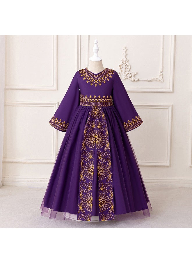 NIBEMINENT Muslim Girls Abaya Long Sleeve Prayer Dress Middle East Muslim Dubai Robe for 4-8 Years - Image 1