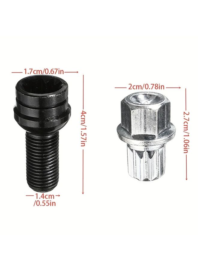 1 Set M14 x 1 5mm Anti Theft Wheel Bolts Locking Nuts Universal Stainless Steel - Image 2