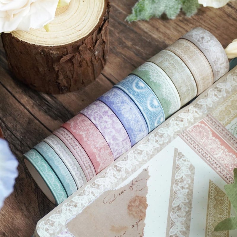 Zellykool Lace Patterns Washi Tape Set 12 Rolls, Decorative Paper Sticker for Planner Scrapbook Journal DIY Arts Craft - Image 5