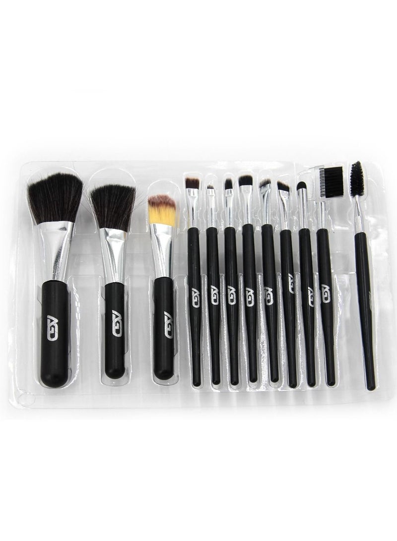 إيه جي دي طقم فراشي مستحضرات تجميل احترافية مكون من 12 قطعة أسود/فضي - Image 2