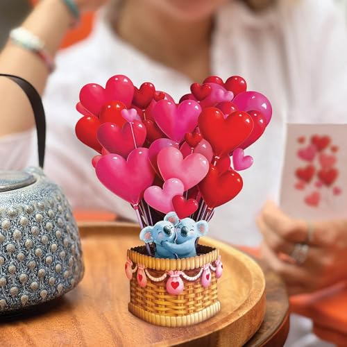Freshcut Paper Pop Up Cards, Mini Heart Balloons, 6 Inch Mini Sized 3D Popup Greeting Cards, Valentine's Day, Anniversary Card, Blank Notecard & Envelope - Image 4