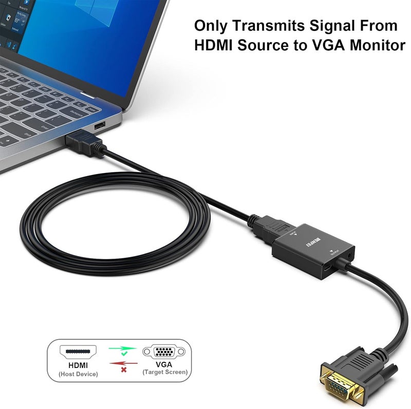 Benfei HDMI to VGA, Uni-Directional HDMI Computer to VGA Monitor Adapter (Female to Male) with 3.5mm Audio Jack Compatible with TV Stick, Computer, Desktop, Laptop, PC, Monitor, Projector, Roku, Xbox - Image 4