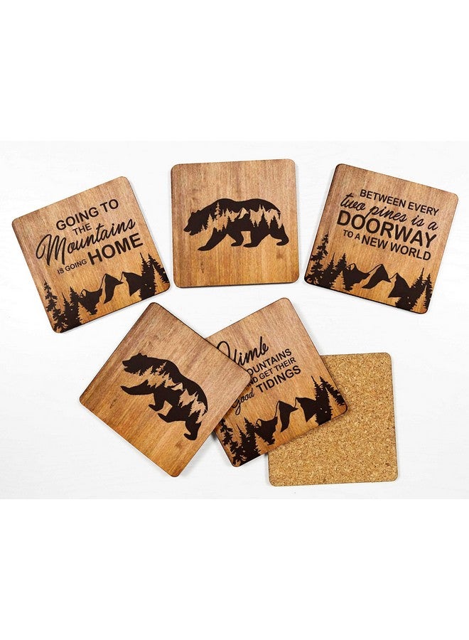 Inkdotpot Set of 6 Drink Coasters Decorative Non,Slip Cork Base 4-inch Square Printed Coasters Easy Clean- Mountain Quotes - Image 2