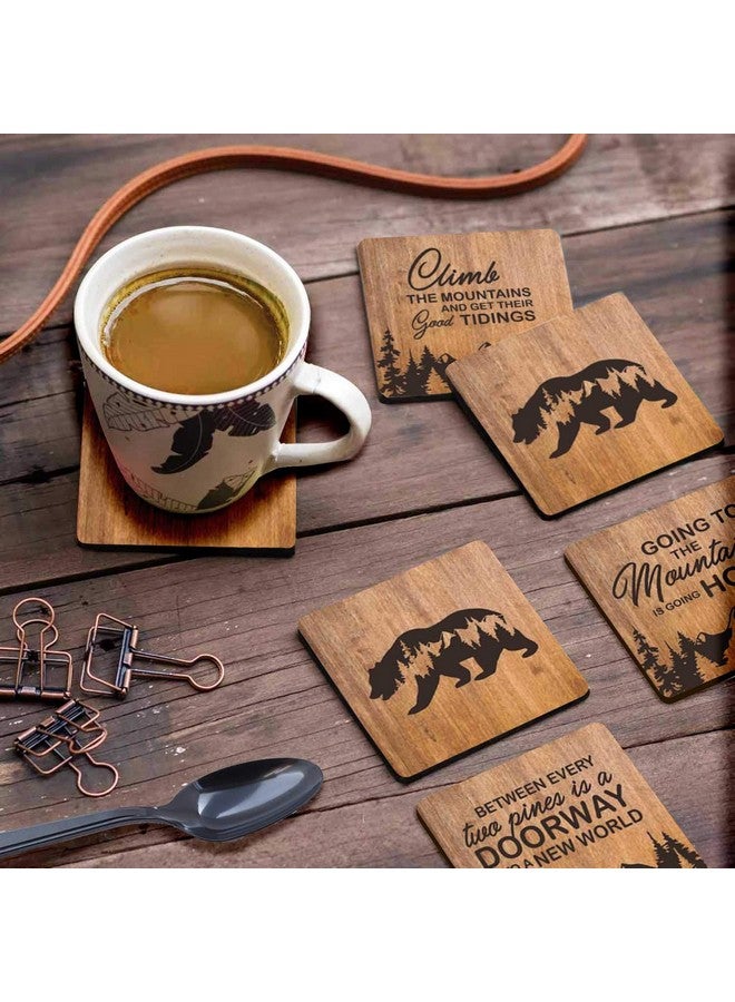 Inkdotpot Set of 6 Drink Coasters Decorative Non,Slip Cork Base 4-inch Square Printed Coasters Easy Clean- Mountain Quotes - Image 3