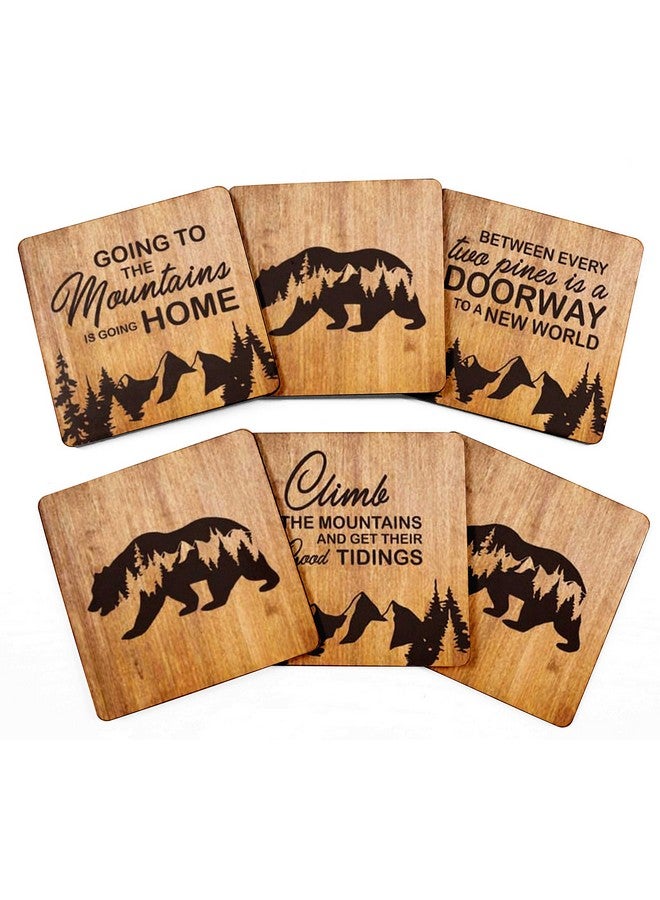 Inkdotpot Set of 6 Drink Coasters Decorative Non,Slip Cork Base 4-inch Square Printed Coasters Easy Clean- Mountain Quotes - Image 1