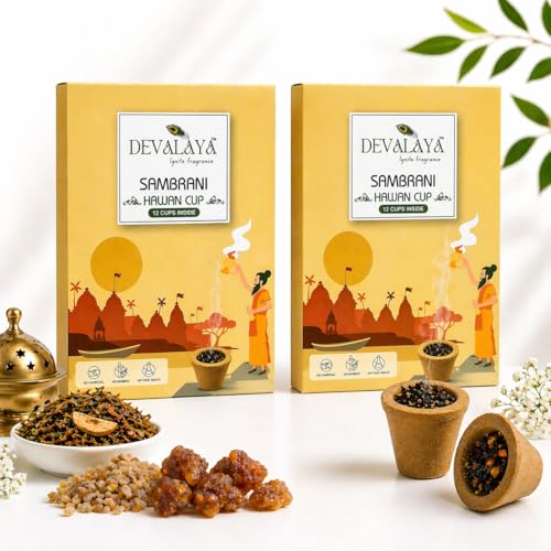 DEVALAYA Sambrani Havan Cups for Pooja (24 Cups, Pack of 2), 100% Organic & Charcoal-Free, Infused with Orignal Guggal & Natural Loban, Hawan Samagri & Bhimseni Kapoor, No Artificial Scent - Image 1