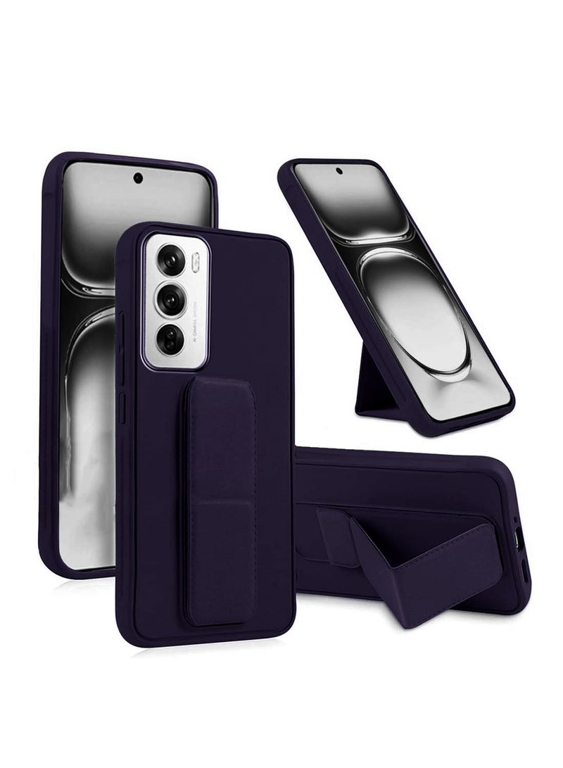 دبليو تيك ممن لهم Reno12 Pro 5G 2024 قبضة يد قابلة للطي بمسند مغناطيسي وحزام معصم وقبضة إصبع مع غطاء علبة حديد مدمج باللون الأرجواني الباذنجاني