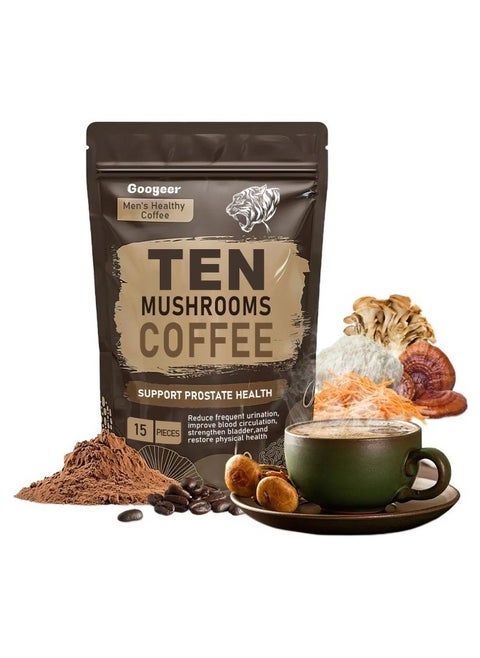 Energy Coffee ，Ten Mushroom Coffee，(Lion’s Mane, Cordyceps, Turkey Tail & Other) Mixed With Gourmet Arabica Instant Immune Boosting Coffee for Focus & Gut Health Support ﻿