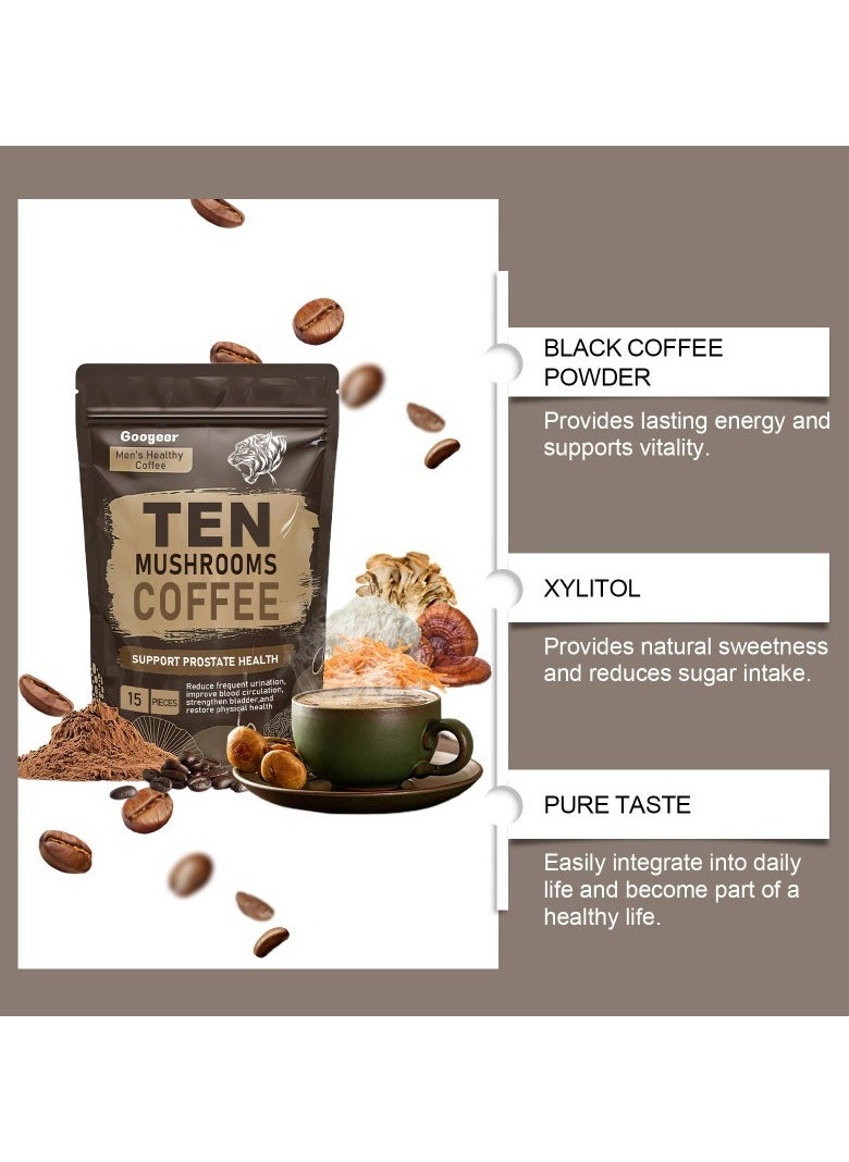 Googeer - Energy Coffee ，Ten Mushroom Coffee，(Lion’s Mane, Cordyceps, Turkey Tail & Other) Mixed With Gourmet Arabica Instant Immune Boosting Coffee for Focus & Gut Health Support ﻿ - Image 1