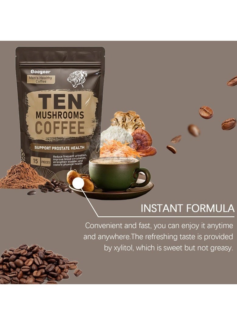 Googeer - Energy Coffee ，Ten Mushroom Coffee，(Lion’s Mane, Cordyceps, Turkey Tail & Other) Mixed With Gourmet Arabica Instant Immune Boosting Coffee for Focus & Gut Health Support ﻿ - Image 1
