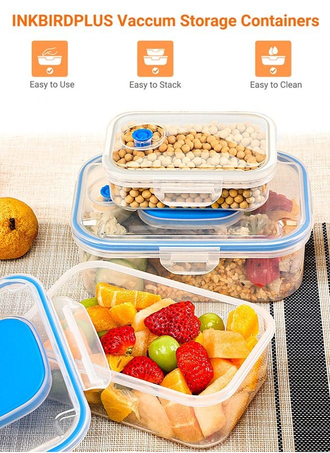 INKBIRD - INKBIRD Vacuum Seal Food Storage Container Set Airtight Food Storage Containers With Lids Stack Design Freezer Fridge Microwave Safe 3 Pcs Blue Perfect For Vacuum Sealer Machines - Image 1