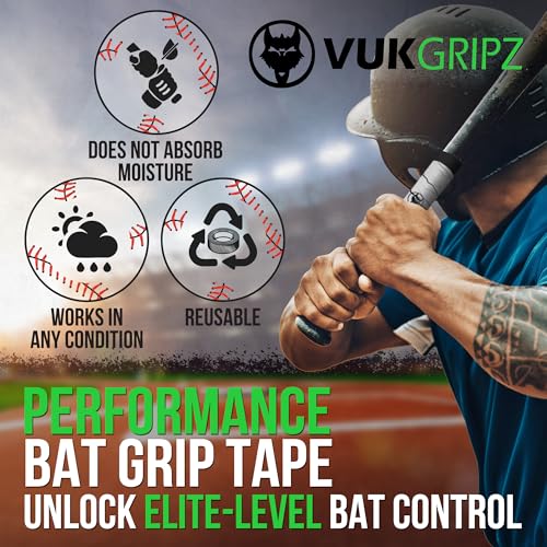 VukGripz Pulse White Baseball Bat Grip Tape - Non-Sticky, Friction-Based, Moisture-Wicking, Vibration-Reducing Batting Grips for Baseball & Softball - Official Bat Tape Grip of Team USA, USA-Made - Image 4