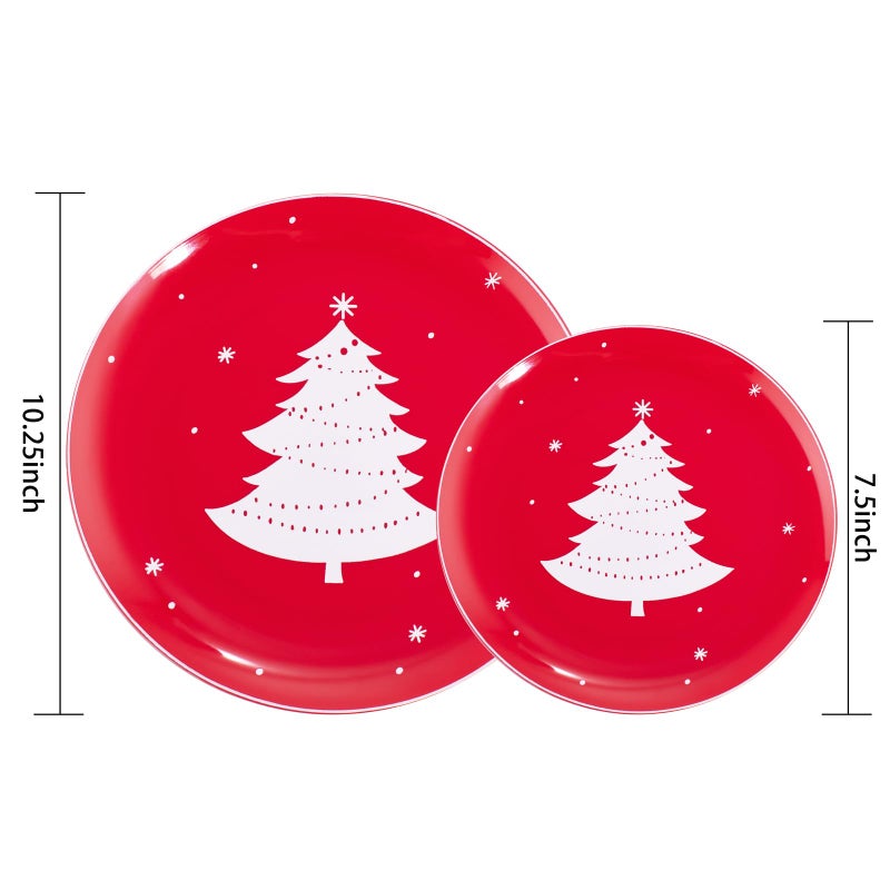 WDF 50 Pieces Plastic Christmas Plates - Red and White Plastic Plates with Christmas Tree include 25 Dinner Plates  25 Salad Plates - Red White Party Plastic Plates for Christmas  Winter - Image 2