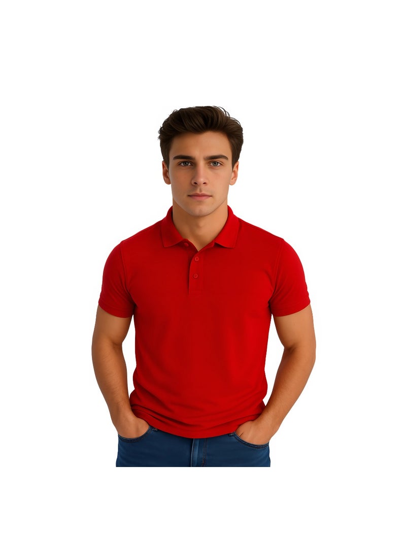 PRINTSHOP4ME Basic Adult Unisex Polo Short Sleeve Tshirt 220 Gsm Red - Image 1