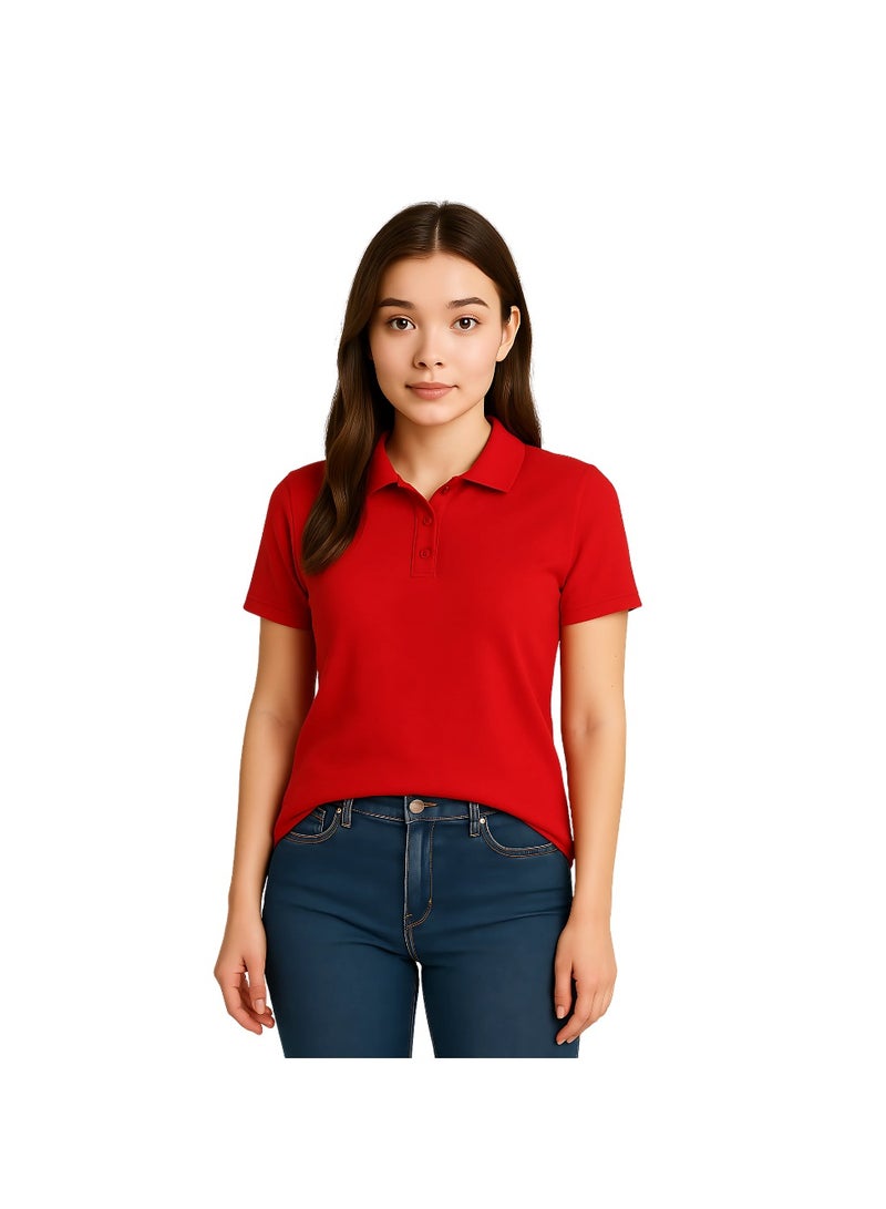 PRINTSHOP4ME Basic Adult Unisex Polo Short Sleeve Tshirt 220 Gsm Red - Image 2