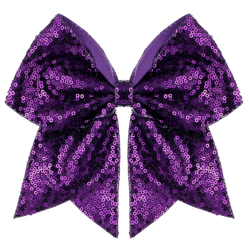 ZOLYCO Large Glitter Cheer Bows Clips, Jumbo Big 7 Inch Cheerleading Sequin Hair Bow Hair Accessories for Teens Girls Football Sports Cheerleader Outfit Uniform (Dark Purple) - Image 1