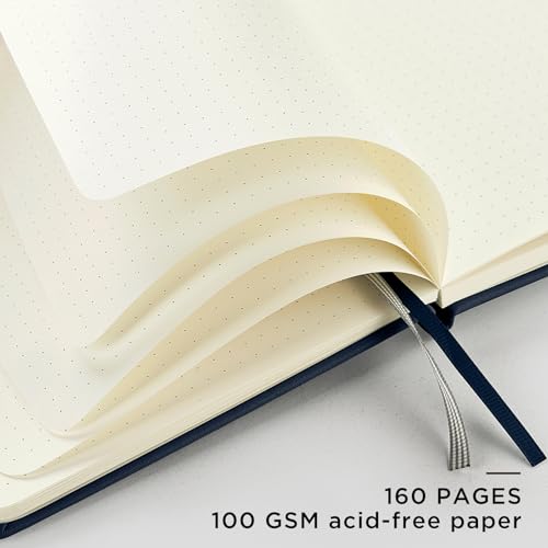&And Per Se ⩓ Per Se Dotted Journal Notebook, A5 Hardcover Leather Dotted Journal, 160 Pages 100gsm Thick Dot Grid Paper, 3 Sheets of Stickers Included - 5.7'' x 8'' (Dark Blue) - Image 4