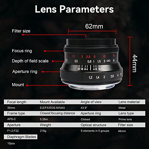 7artisans 35mm F1.2 Mark II Large Aperture Lens APS-C Manual Fixed Lens for Sony E-Mount Mirrorless Camera(Black) - Image 5
