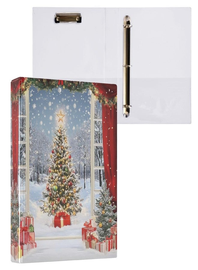 FLildon Snowy Christmas Trees 3 Ring Binders, Round Rings, Holds 200 Sheets, 1.5 Inch 3 Ring Binders with 3 Interior PVC Clear Pockets and Anti-Slip Metal Clip - Image 3