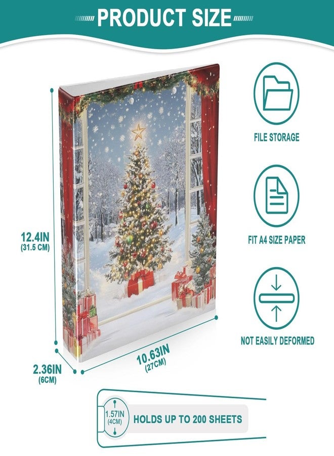 FLildon Snowy Christmas Trees 3 Ring Binders, Round Rings, Holds 200 Sheets, 1.5 Inch 3 Ring Binders with 3 Interior PVC Clear Pockets and Anti-Slip Metal Clip - Image 5