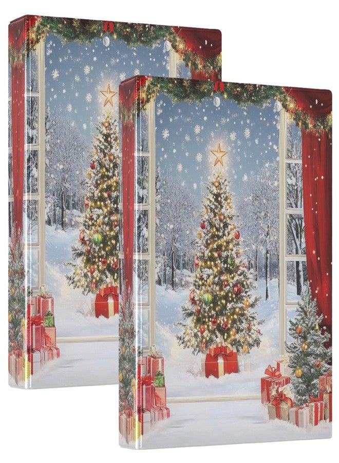 FLildon Snowy Christmas Trees 3 Ring Binders, Round Rings, Holds 200 Sheets, 1.5 Inch 3 Ring Binders with 3 Interior PVC Clear Pockets and Anti-Slip Metal Clip - Image 1