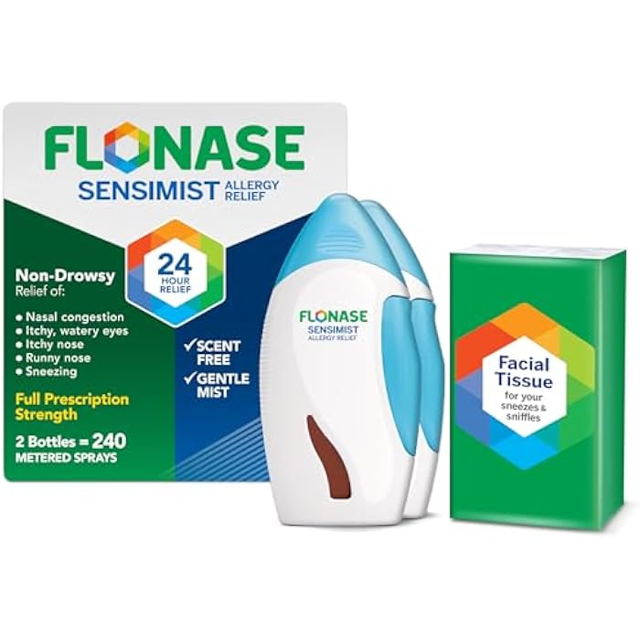 Flonase Sensimist Allergy Relief Nasal Spray, 2 Bottles of 120 Sprays Each | Fluticasone Propionate Nasal Spray, Multi-Symptom Relief, 24-Hour Non-Drowsy Allergy Relief, Full Prescription Strength - Image 1