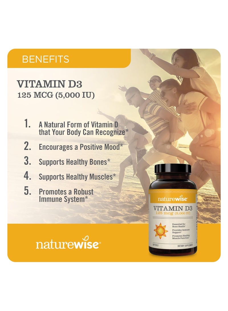 NatureWise Vitamin D3 125 mcg 5,000 IU Dietary Supplement - 360 Softgels - Image 4