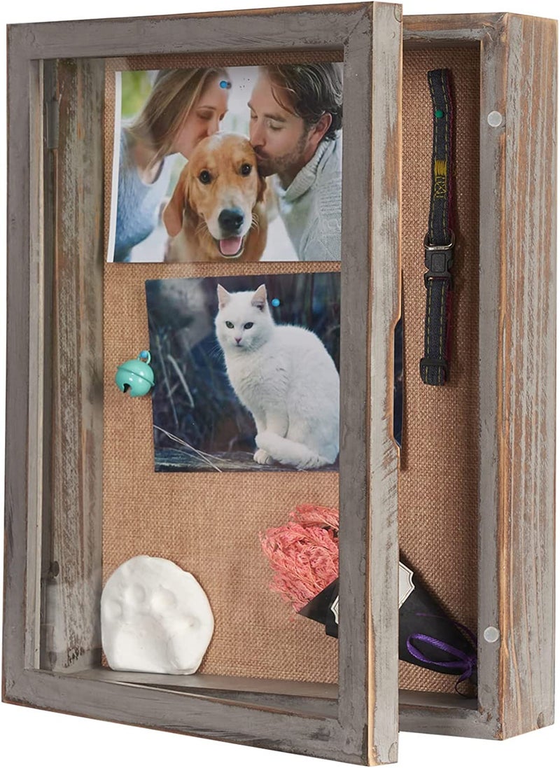 BECTSBEFF BECTSBEFF Pet Shadow Box 11x14 Large Frame with Magnetic Door Rustic Wood Deep Memory Display for Picture Photo Memorabilia Flowers Bouquet Keepsake Wedding Awards MedalsGray HUI0301 