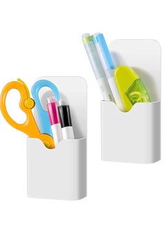 Magnetic Marker Holder, Pen Holder for Whiteboard or Fridge, Magnet Pencil Cup Storage Organizer for School, Office, Home, Locker and Metal Cabinets, 2 Pack (White)