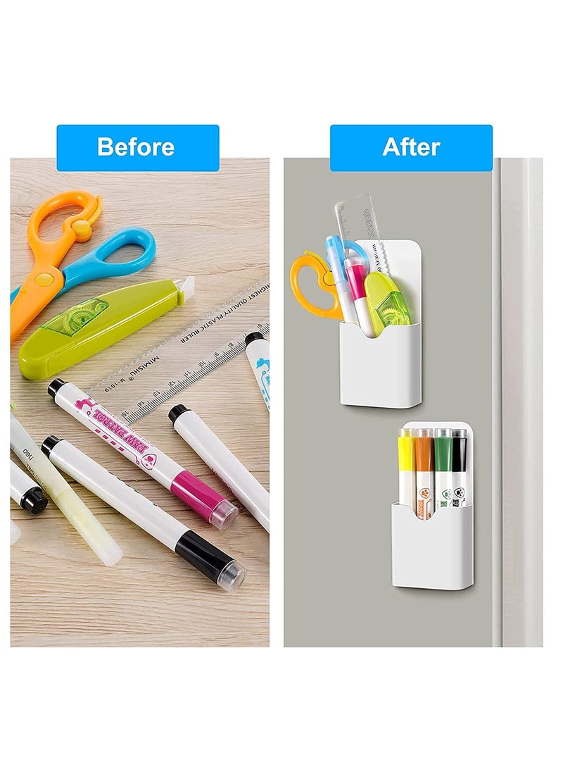 Generic - Magnetic Marker Holder, Pen Holder for Whiteboard or Fridge, Magnet Pencil Cup Storage Organizer for School, Office, Home, Locker and Metal Cabinets, 2 Pack (White) - Image 1