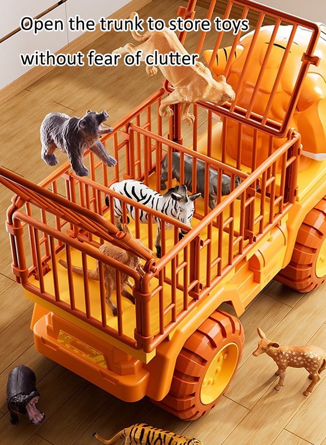 16-piece Tiger Transporter playset Large construction truck toy Children's trailer toys Truck playset Engineering truck toys Inertial drive Artificial animals Birthday present Toys for boys  - Image 4