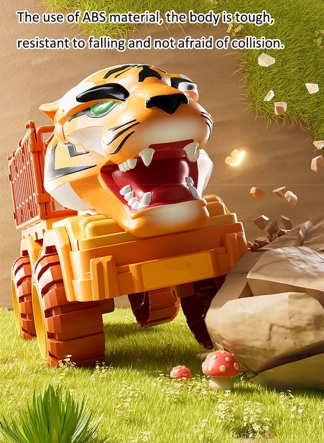 16-piece Tiger Transporter playset Large construction truck toy Children's trailer toys Truck playset Engineering truck toys Inertial drive Artificial animals Birthday present Toys for boys  - Image 5