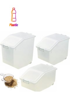 Premify Rice Storage Containers 3 Pieces Set (5Kg, 10Kg, 15Kg) - Food Storage Container With Lid, Bpa Free Plastic Large Cereal Sotrage Box, Kitchen Multifunctional Container With Measuring Cup  - Image 1