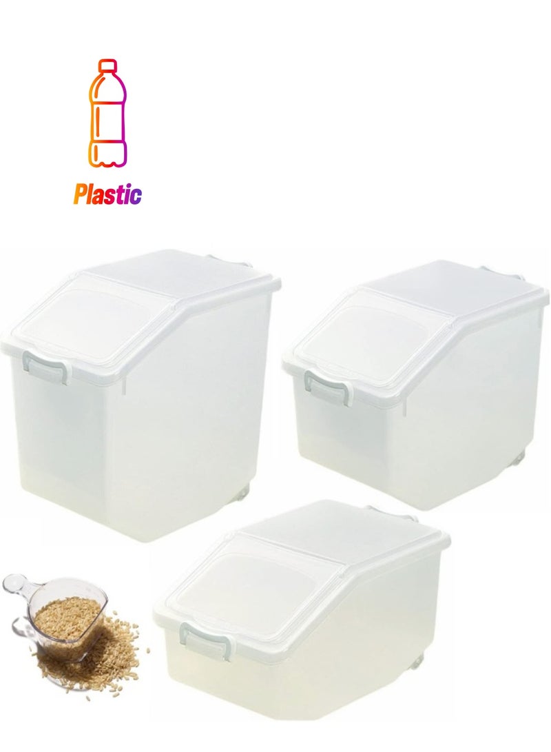 Premify Rice Storage Containers 3 Pieces Set (5Kg, 10Kg, 15Kg) - Food Storage Container With Lid, Bpa Free Plastic Large Cereal Sotrage Box, Kitchen Multifunctional Container With Measuring Cup - Image 1