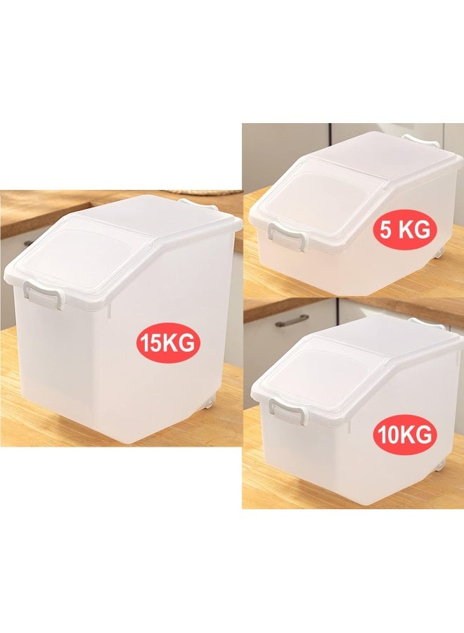 Premify Rice Storage Containers 3 Pieces Set (5Kg, 10Kg, 15Kg) - Food Storage Container With Lid, Bpa Free Plastic Large Cereal Sotrage Box, Kitchen Multifunctional Container With Measuring Cup - Image 2